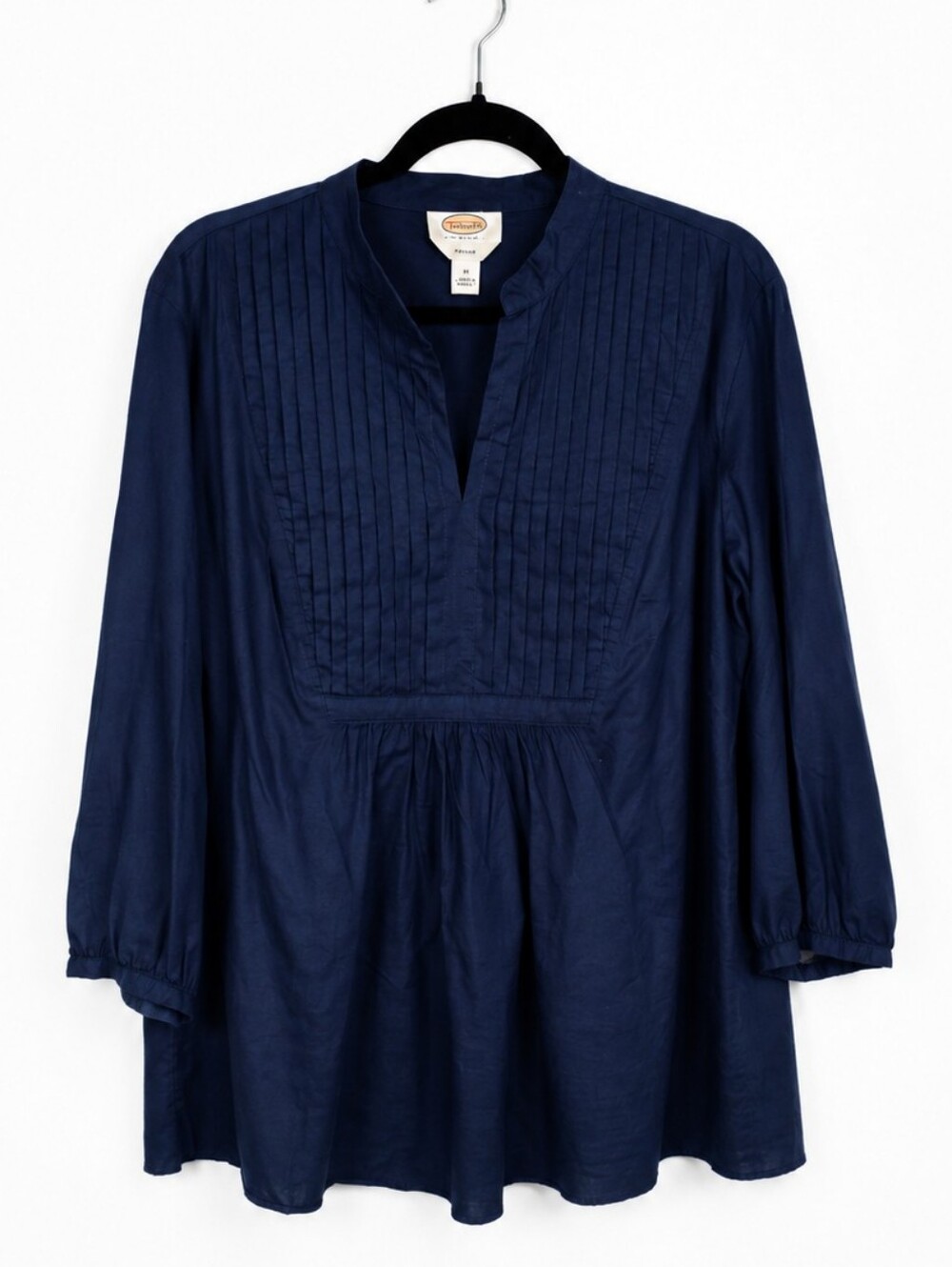 Talbots Woman 1X Navy Pintuck Tunic Blouse Boho Coastal Grandmother Cottagecore